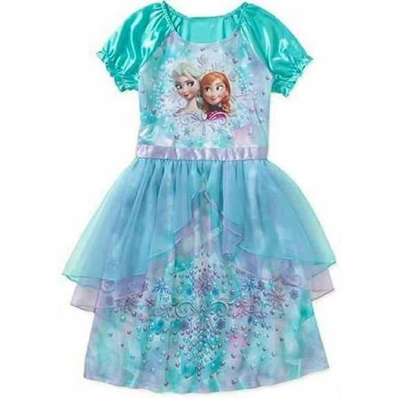 Disney Frozen Elsa Anna Fantasy Short Sleeve Nightgown Pajama Girl Size 7/8