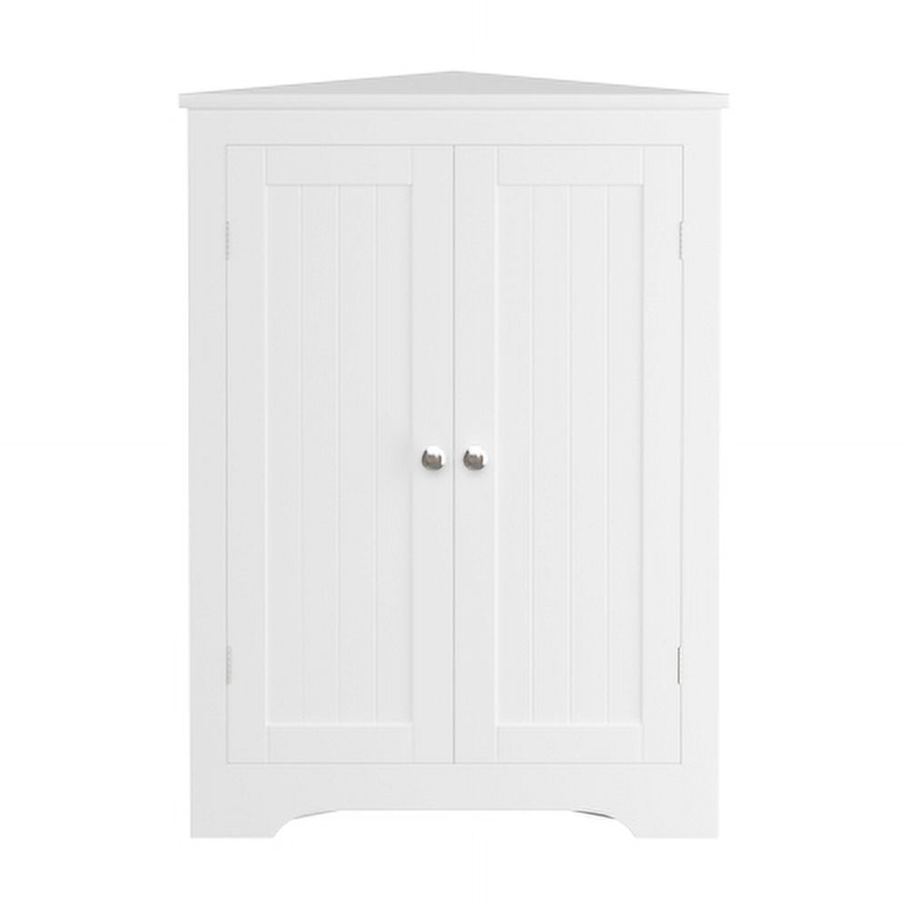 Yoneston Floor Corner Cabinet with 2 Doors and Adjustable Shelves, Freestanding Narrow Cabinet Organizer for Bathroom Kitchen Living Room Bedroom, White