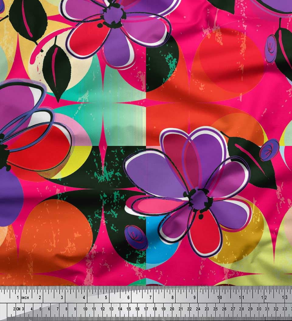 Soimoi Satin Silk Fabric Colorful Flowers Clip Art Print Fabric By The soimoi-satin-silk-fabric-colorful-flowers-clip-art-print-fabric-by-the