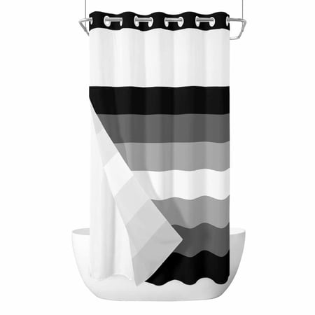 Black White Ombre No Hook Shower Curtain Waterproof, Bathroom Curtains with Snap in Liners and See Through Top Window, Gradient Black Woods Farmhouse Hotel Style Bathtub Curtains Shower 36"Wx78"L