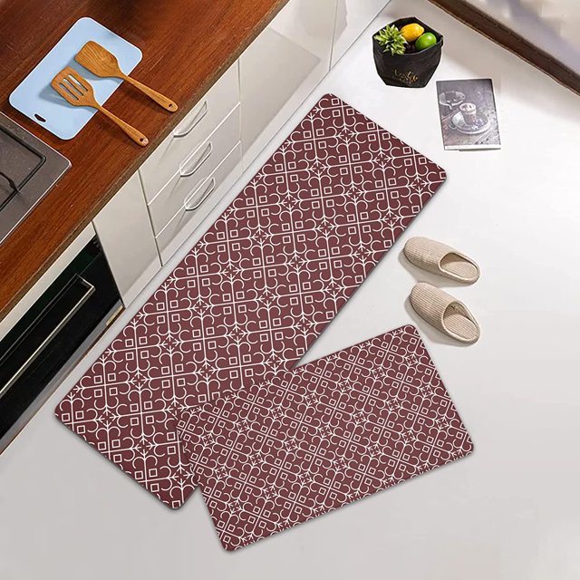 Anti Fatigue Mat for Standing Desk 2 Piece, White Floral Grid Red Anti Fatigue Mat for Standing