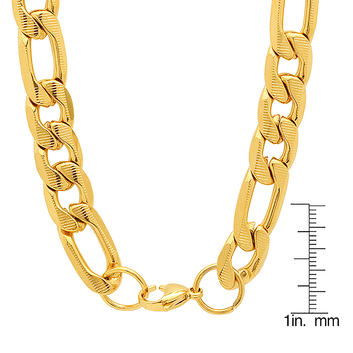 Steeltime Men's 18K Gold Plated Stainless Steel 10mm Figaro Chain Link Necklace