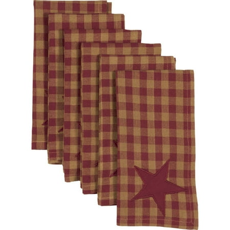 Red Cotton Napkins Ashton & Willow Burgundy Red Primitive Tabletop Kitchen Cody Burgundy Star Cotton Appliqued Star 20x20 Napkin Set of 6 ()