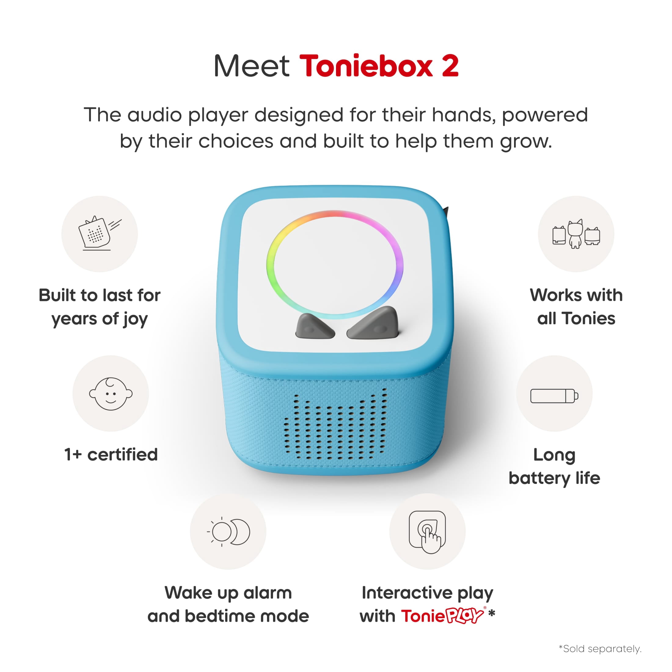 tonies Toniebox 2 Screen-Free Audio Player Full Play Bundle for Kids with Chase, PAW Patrol Adventure Bay Rescue Heroes Tonieplay Game and Controller, Age Group 3+, Sky Blue