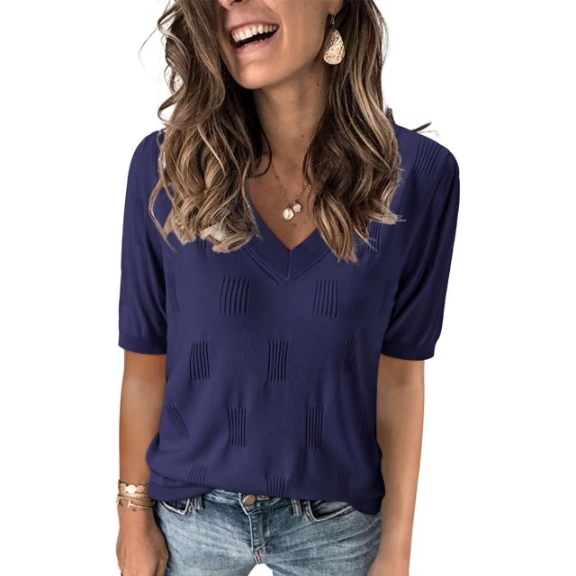 Arach&Cloz Women's V-Neck Short Sleeve Special Rib Knitted Pattern Casual Tops Sweater Spring Summer 2025