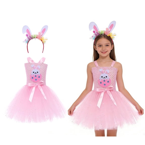 Easter Outfit Girls Sleeveless Tutu Tulle Dresses and Headband Set Dress up Party Outfit 8-9 Years Clothes Girls