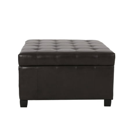 GDF Studio Lastoro Contemporary Tufted Storage Ottoman, Brown and Bonded Leather and Dark Brown