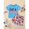 thumbnail image 2 of Wassery 4th of July Baby Boys Girls Independence Day Outfits Letter Print Short Sleeve Crew Neck T-shirt and American Flag Shorts 2Pcs Toddle Boys Summer Casual Clothes Set 0-3T, 2 of 9
