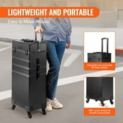 KFFKFF 5 in 1 Professional Rolling Makeup Train Case, Large Capacity Trolley Rolling Travel Storage Cosmetic Organizer with Portable Removable Trays