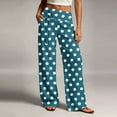 thumbnail image 2 of Women's Polka Dot Print Straight Leg Pants, Elastic High Waist Decorative Tie Loose Full Length Casual Trousers with Side Pockets Navy XL(XL), 2 of 6