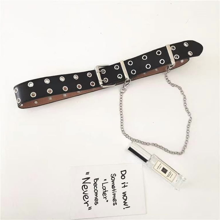 Grommet Leather Belt with Detachable Chain Women Men Punk  display picture 1