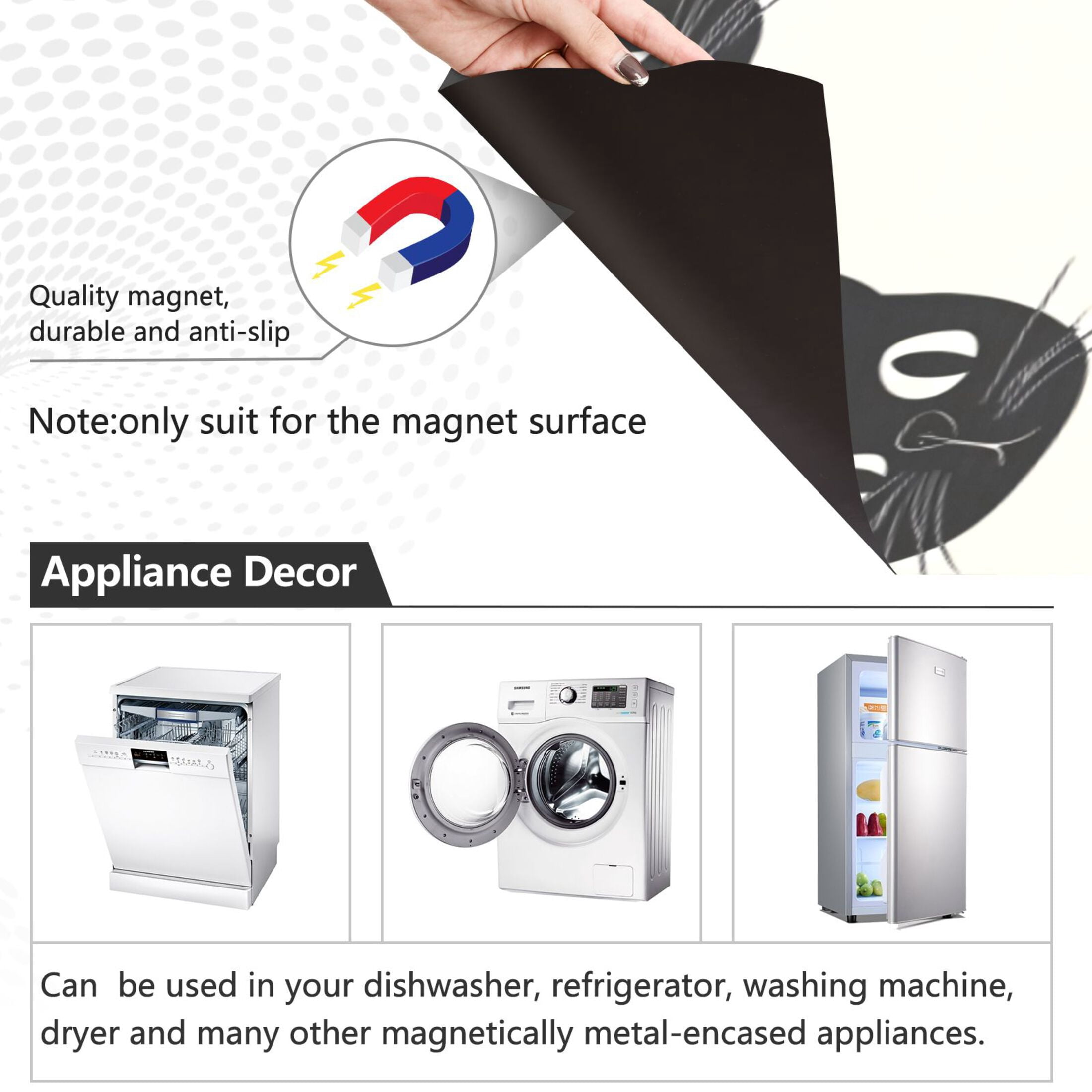 Dishwasher Magnetic Sticker 23x26 Inch Refrigerator Magnetic Sticker Washing Machine Magnetic Sticker Kitchen Panel Magnetic Sticker Home Decor Black Cartoon Cat Seamless