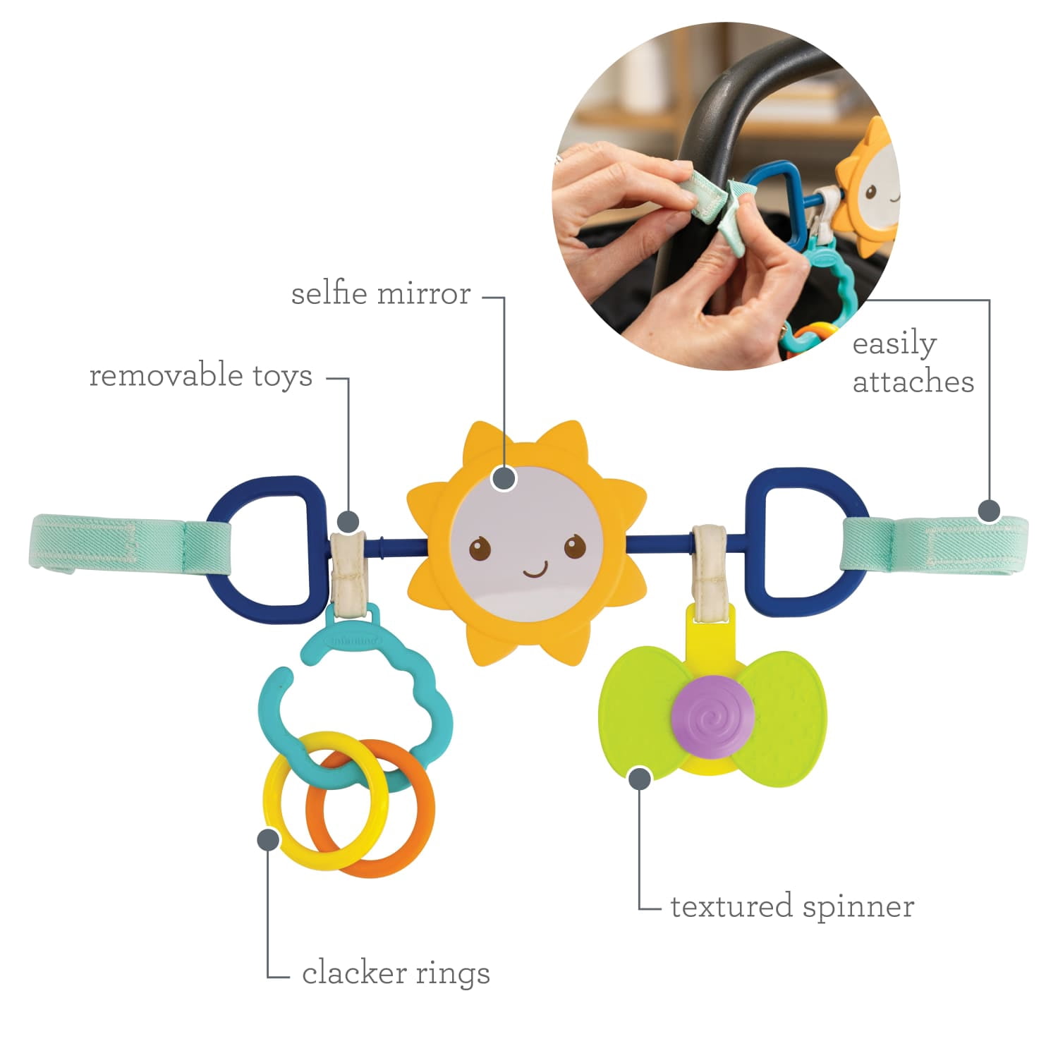 Infantino Sensory Travel Stroller Bar, for Unisex Babies & Toddlers, Multicolor