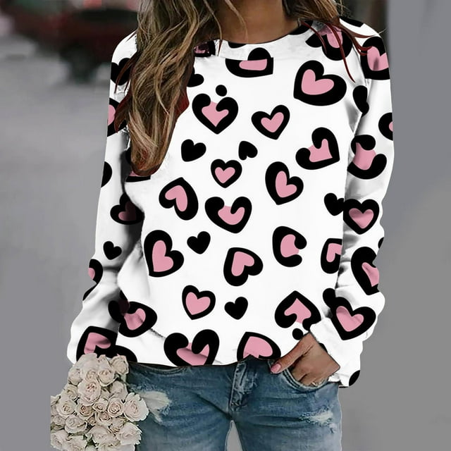 Aujourd'hui Réduction! Aqestyerly Pull Décontracté à Manches Longues Raglan Imprimé Saint-Valentin pour Femmes, Col Rond