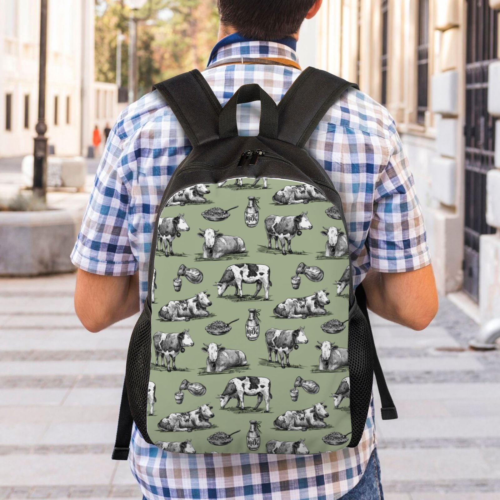 Defioc Farm Cows Print Backpack -Travel,or Work Bookbag Daypacks with 15-Inch Laptop Sleeve and Dual Water Bottle Pockets