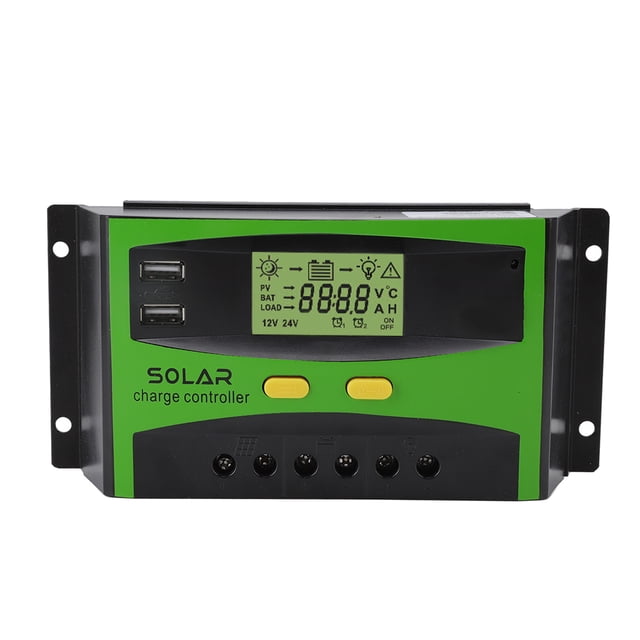 Controlador de Carga Solar, Controlador de Panel Solar, regulador de batería de Panel Solar con Pantalla LCD PWM de 12 V/24 V con Puerto USB Dual(30A)