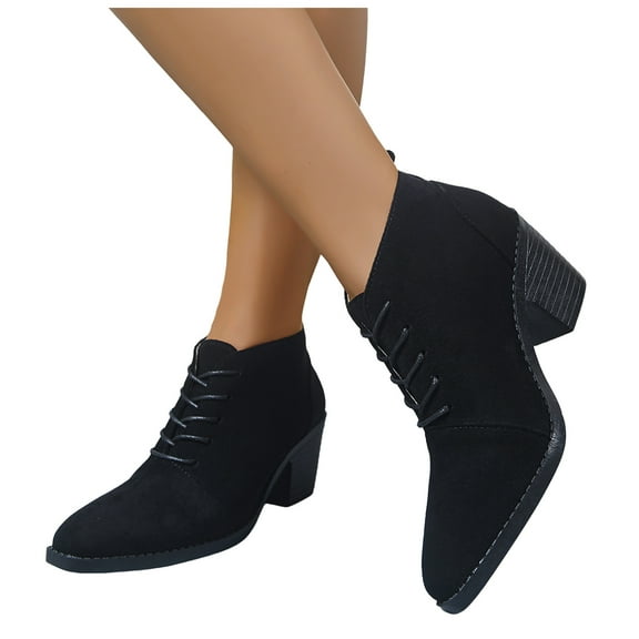 Fall Combat Dress Boots for Women 2025 Denim Suede Pointed Toe Chunky High Heel Short Dressy Ankle Booties