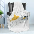 thumbnail image 4 of Yellow Submarine Soft Flannel Fleece Throw Blanket, Submarine Fish and a Treasure Chest on the Sea Bottom Print, Cozy Plush for Indoor and Outdoor Use, 60" x 80", White and Earth Yellow, by Ambesonne, 4 of 5