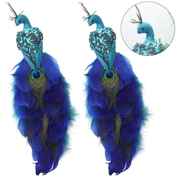 TOPCHANCES Blue Peacock Ornament, 12" Artificial Peacock Ornament with Clip, 2 Pack Christmas Tree Decoration Xmas Ornament for Christmas Wedding Home Party Decor