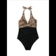 thumbnail image 1 of Trajes de Baño de una Pieza con Control de Abdomen para Mujer, Trajes de Baño Push Up con Cuello Halter Negro y Leopardo S, 1 of 7