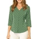 thumbnail image 2 of BLUSA INSPIRADA CHIC para Mujeres, Cuello en V, Mangas 3/4, Estampado de Lunares y Corazones, Top con Botones, Verde Oliva, 3XL, 2 of 6