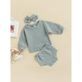 thumbnail image 3 of Kiapeise 0-24M Infant Girl Boy Clothes Set Solid Round Neck Long Sleeve T-shirt+Triangle Shorts+Headband Spring Summer 3pcs, 3 of 8