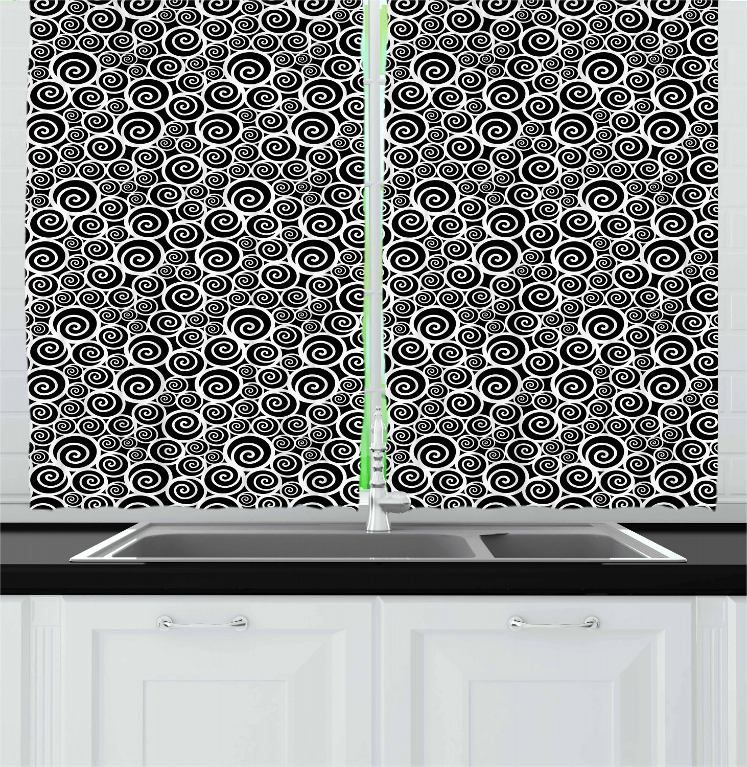 Black and White Curtains 2 Panels Set, Monochrome Spirals Abstract ...