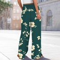 thumbnail image 6 of TRUBKH boho pants for women High Waist Wide Leg Pants Floral Solid Long Palazzo Pants Summer Print Boho Palazzo Pants High Waist Trousers With Pockets women's lounge boho outfits for women Brown L, 6 of 6