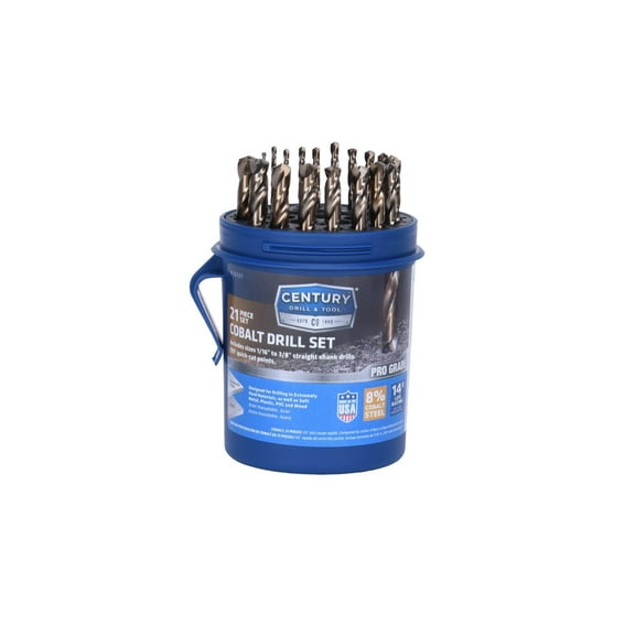 Century Drill & Tool, 26121, 21 PC Uest,Jobber Drill Bit,ProGrade, Cobalt Steel, High Speed Drill Bit Pack