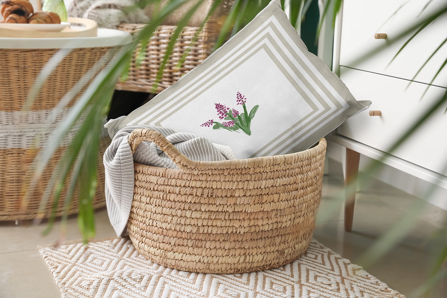 20" x 14" Simply Daisy Framed Bouquets Polyester Indoor/Outdoor Pillow, Oatmeal Qty 1