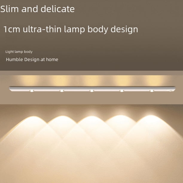 Barra de luz LED inteligente con sensor de cuerpo humano, ultrafina, con forma de ojo de gato, recargable, autoadhesiva