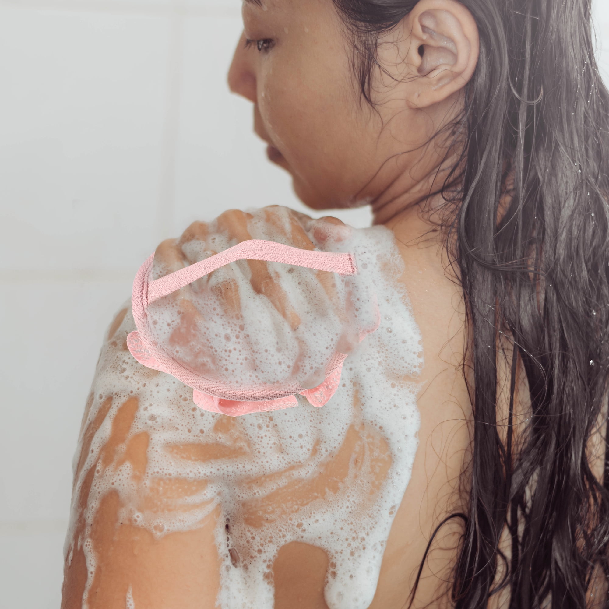 Unique Bargains Bath Shower Loofah Sponge Body Puffs for Bathroom Pink