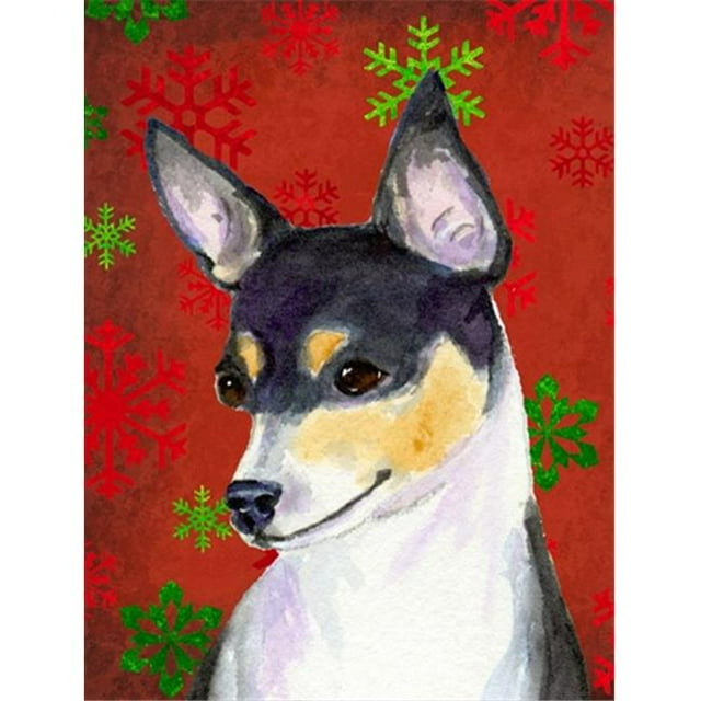 Chihuahua Rouge et Vert Flocons de Neige Vacances Drapeau de Noël - Taille du Jardin