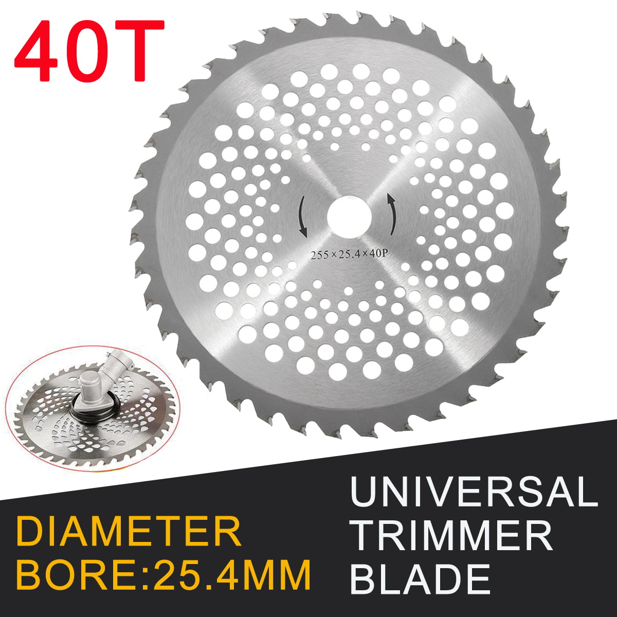 10 Inch 25.4mm For Brush Cutter Trimmer Bore Dia 40T Teeth Carbide Tip Blade 