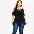 thumbnail image 3 of Brnmxoke Women Cold Shoulder Lace Tops Summer Short Sleeve Plus Size Tunic Shirts Casual Solid Color Loose Fitting Blouses Oversized Cutout T Shirt, 3 of 7