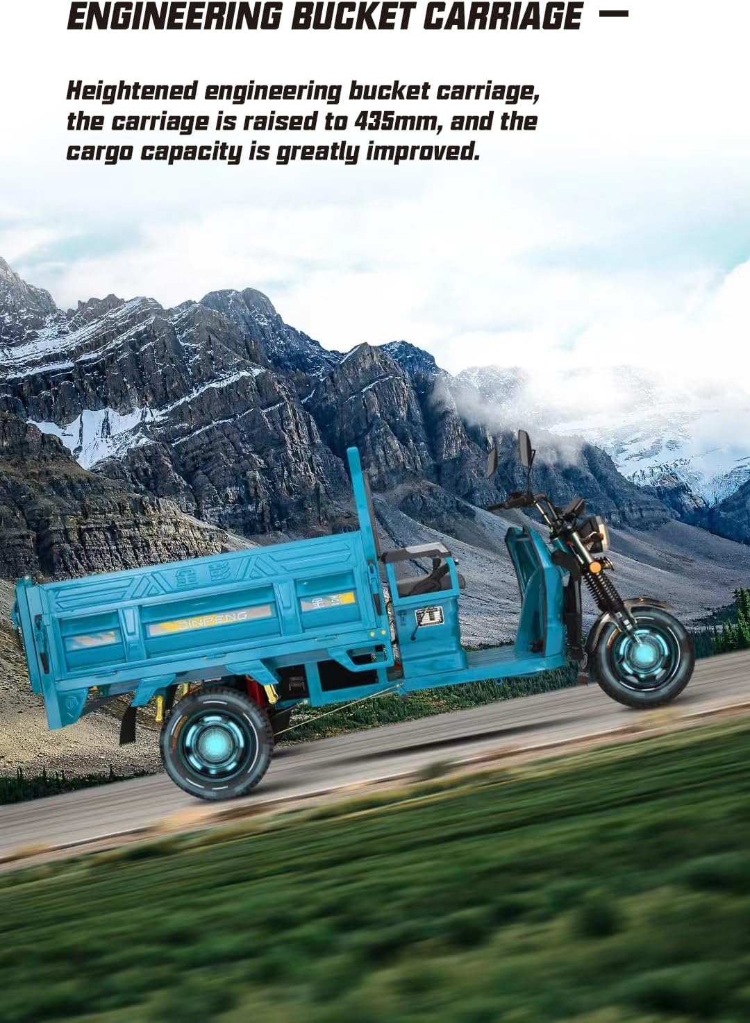 60V 45A Electric Tricyle Cargo Van for Adults, Long Range Commercial Mobility Scooters for Seniors, 1000W Electric Three Wheel Cargo Transporter w/63" Hydraulic Tipping Bucket, 25-37 MI Range