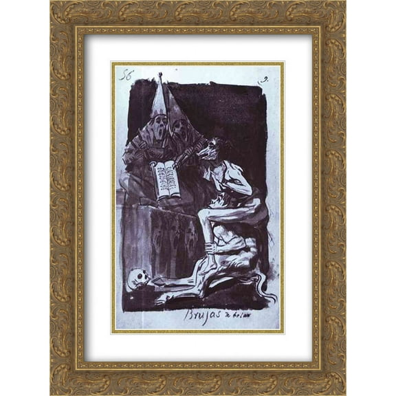 Francisco Goya 2x Matted 20x24 Gold Ornate Framed Art Print 'Witches Ready to Fly'