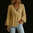 thumbnail image 6 of Mwjwdo Womens Long Sleeve Flare Cuff Ruffle V Neck Dressy Casual Textured Relaxed Fit Peplum Blouse Summer Shirts, 6 of 7