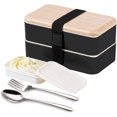 thumbnail image 1 of Fiambrera bento Box Original Lunch Box Lunchbox Caja de Almuerzo contenedor Bundle Divider Estilo japonés a Prueba de Fugas con Acero Inoxidable Utensilios Cuchara y Tenedor(negro), 1 of 4