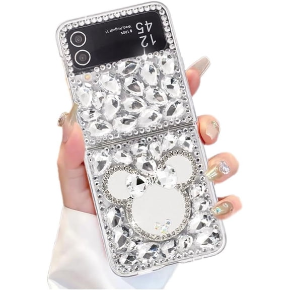 for Samsung Galaxy Z Flip 3 5G Case,Cute Cartoon Diamond Glitter Crystal Rhinestone Women Girls Clear Bumper Protective Cover for Galaxy Z Flip 3