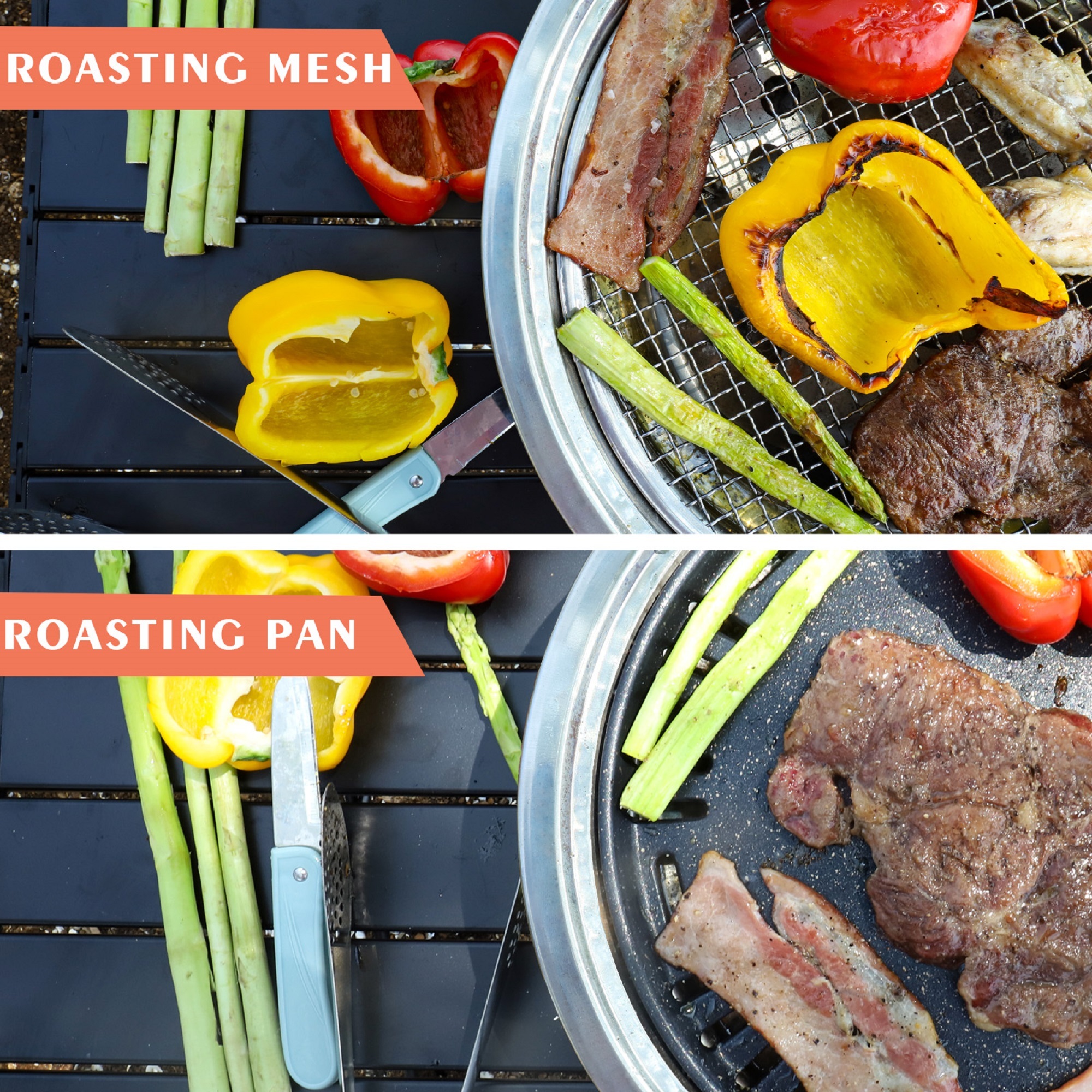Charcoal Barbecue Grill, 13.7 Inches Non-Stick Korean BBQ Grill, Portable Stainless Steel Charcoal Stove for Home Party Outdoor Camping