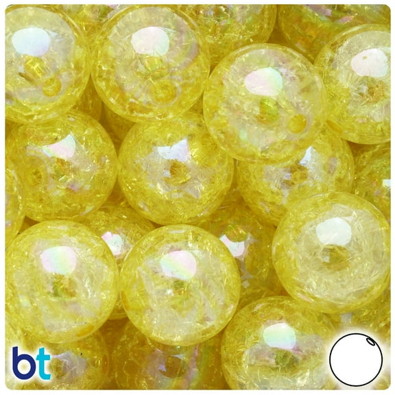 BeadTin Yellow Crackle 20mm Round Plastic Beads (10pcs)