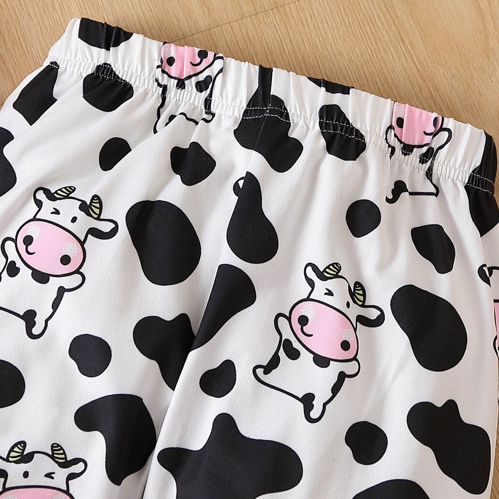 Girls Fall Outfits Long Sleeve Cartoon Cow Prints Tops Pants Two Piece Casual Outfits Set Baby Clothing Pink 3 Years-4 Years
