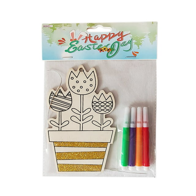 Huluwajiuyeye Easter DIY Wooden Drawing Board Kids Painting Coloring Craft Decoration Easter Rabbit