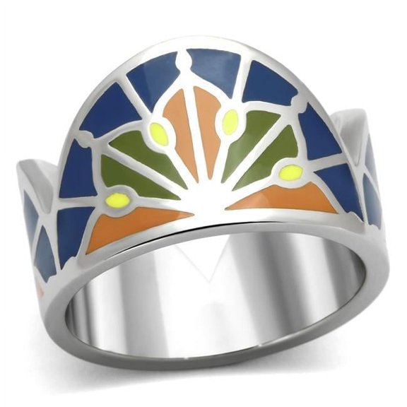 Alamode TK842-6 High Polished No Plating Stainless Steel Ring with Epoxy, Multi Color - Size 6