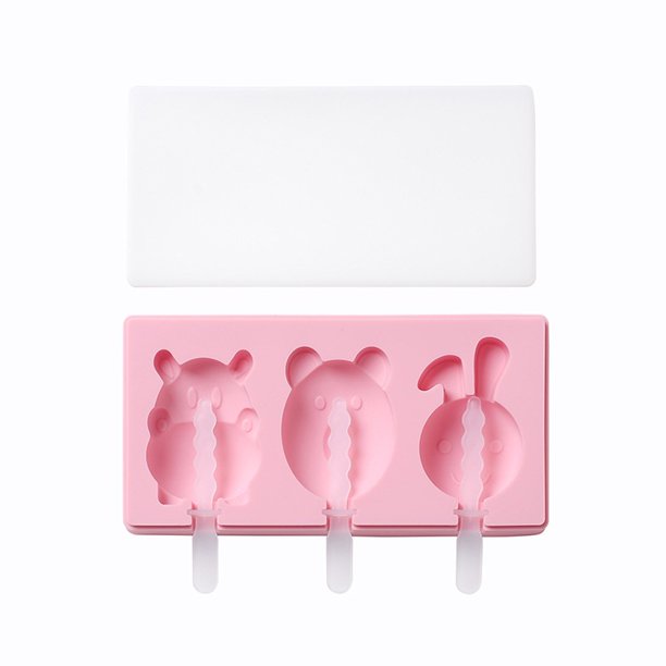 Molde de helado de silicona con forma de dibujos animados DIY con tapa, divertido fabricante de paletas for niños