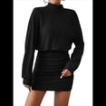 thumbnail image 2 of Vestido Tipo Jersey de Larga con Cuello Alto, Rayas, Ajustado, para Mujer, Otoño e Invierno, Falda Corta Negro S, 2 of 10