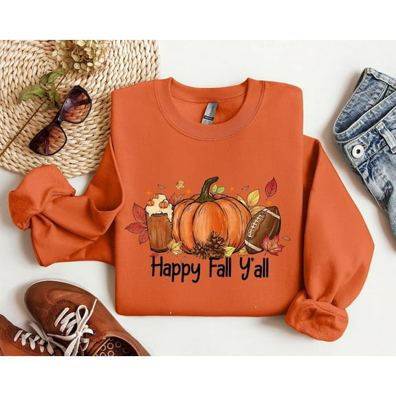 Happy Fall Yall Sweatshirt, Fall Pumpkin Sweatshirt, Thanksgiving Sweatshirt, Women Fall Crewneck, Cute Thanksgiving Gift, Autumn Sweatshirt TH050638