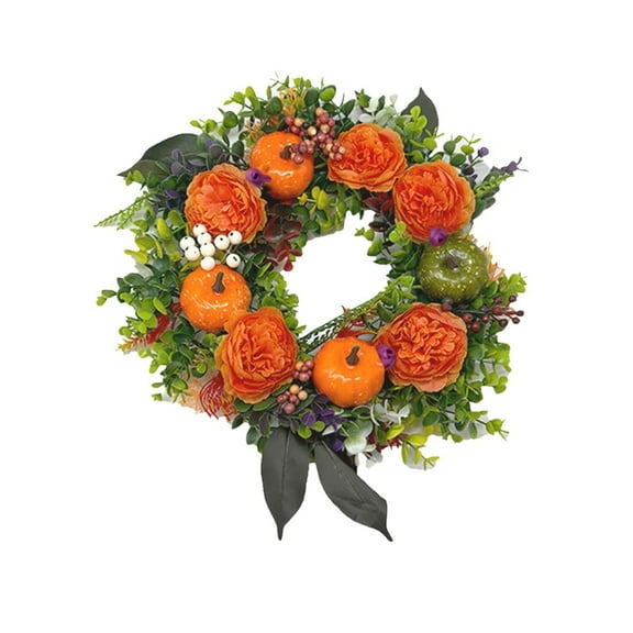 YIKA Halloween Decoration Fall Peony And Pumpkin Wreath Colorful Decorative Garland Home Decoration And Ornaments Suitable For Decoration In Multiple Scenarios F3Halloween Yard Decor