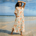 thumbnail image 5 of Miss Lavish London Plus size Kaftan Dresses for Women Beach Cover up  Caftans Moo Moos Women Swimwear Cover up Green Olives Pink XXL, 5 of 6